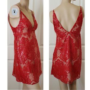 Free People Night Shimmers Mini Dress SZ 0 Red
